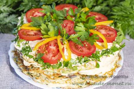 Кабачковый закусочный торт с помидорами