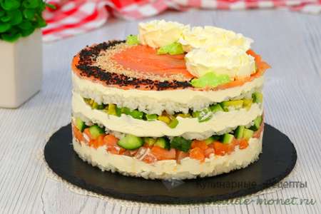 Праздничный слоёный салат суши или суши-торт